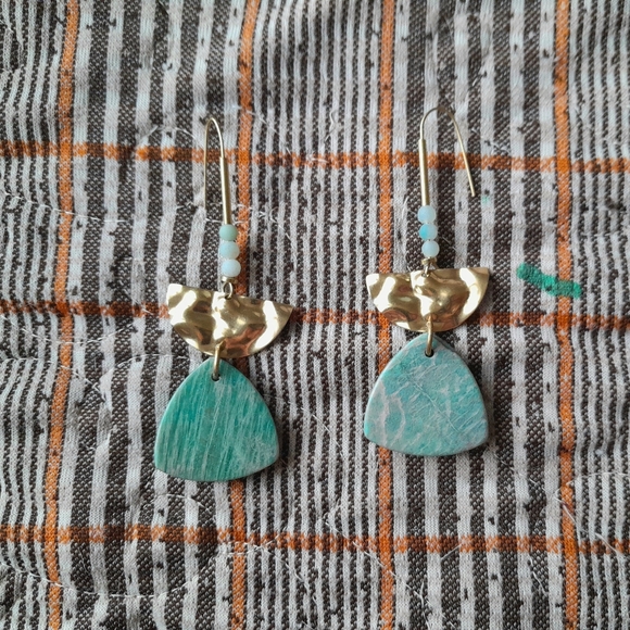 Big Geometric Amazonite Earrings - Picture 2 of 3